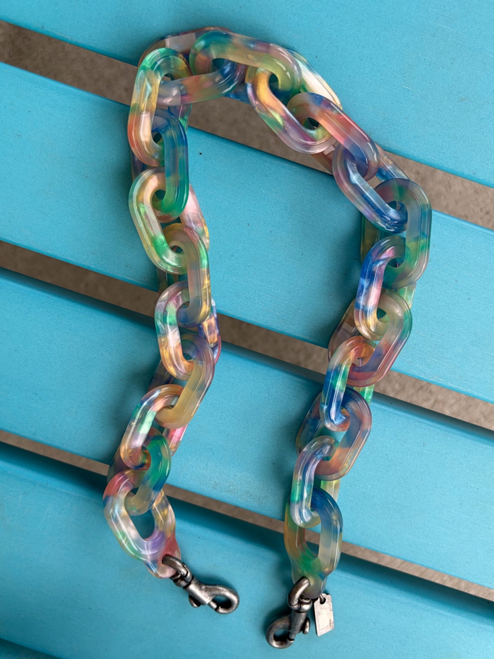 Coach rare resin chain strap multi color blue charm pastel hard to find NWOT - Picture 4 of 8